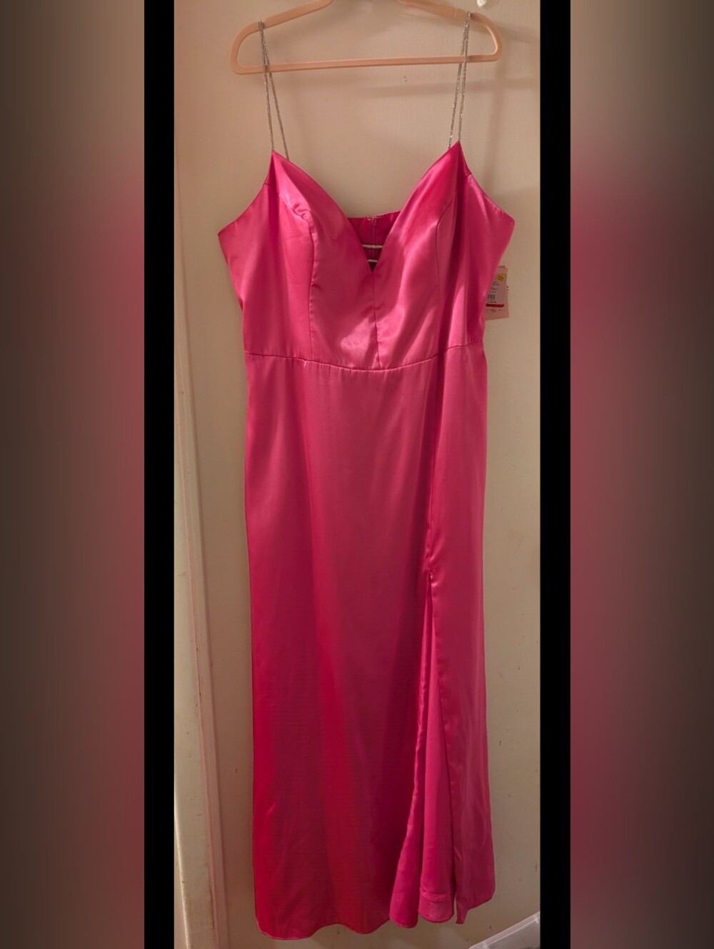 NWT David's Bridal Jules & Cleo Hot Pink Satin Rhinestone Gown Prom Dress Size 2
